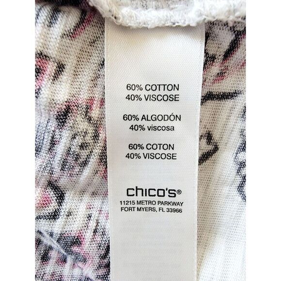 Chico's 1 Tan Paisley Top Pink Maroon L/S Round Neck Stretch Medium‎ Cotton Blnd - Picture 6 of 6